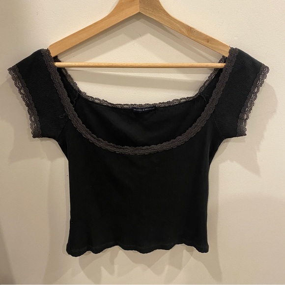 Brandy Melville Tops Brandy Melville Black Lace Trimmed Eden Top